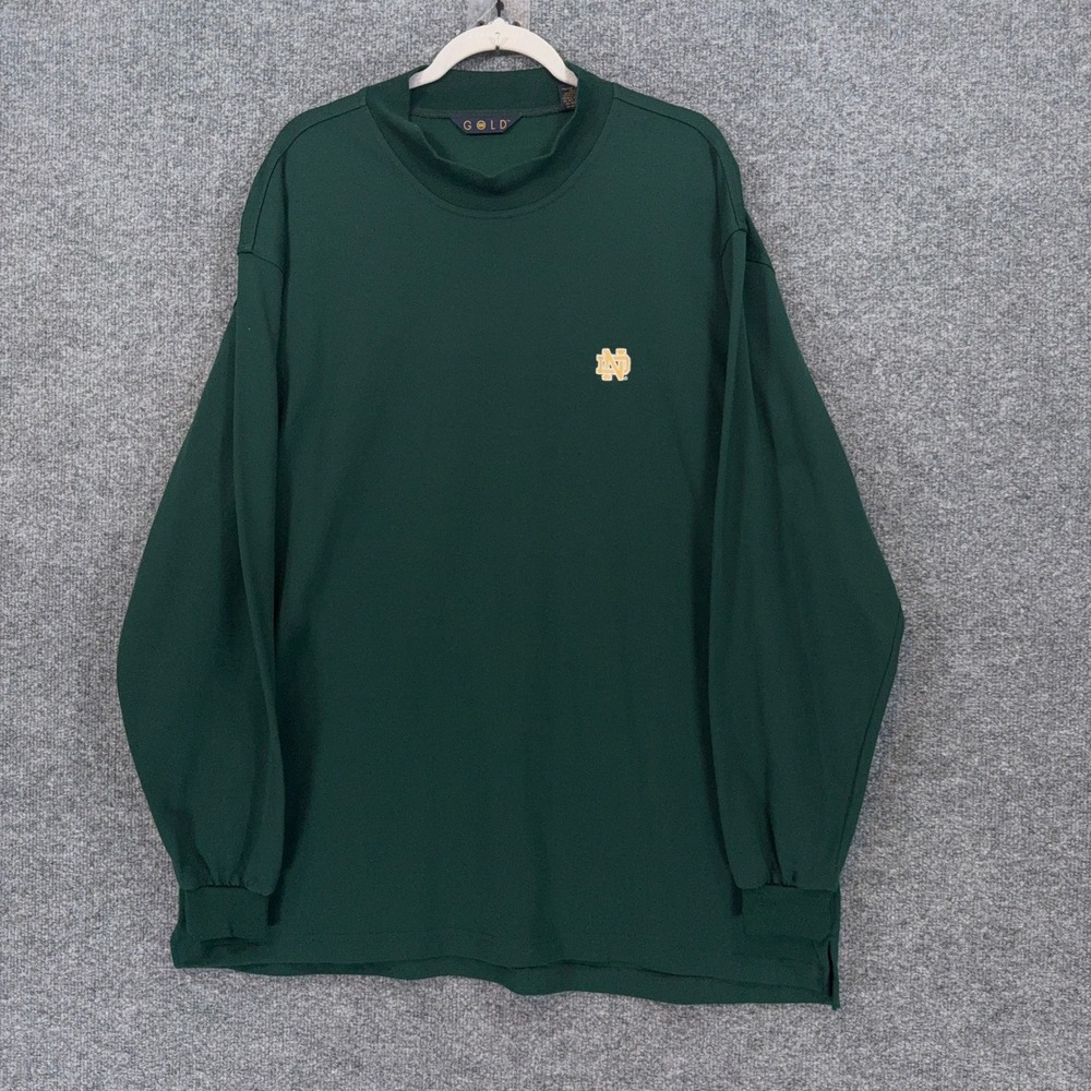 Notre Dame Shirt Mens XL Green Fighting Irish Mockneck Gold Embroidered Long Slv